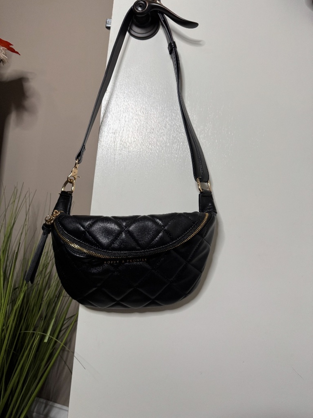 Poppy & Peonies Black Crossbody Bag